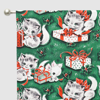 50's Green Vintage Christmas Pattern with Kittens Blackout Curtains