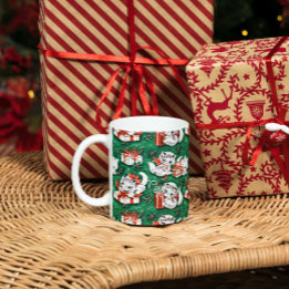 50's Green Vintage Christmas Pattern with Kittens Coffee Mug