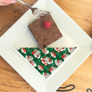 50's Green Vintage Christmas Pattern with Kittens Paper Dinner Napkins