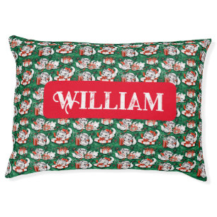 50's Green Vintage Christmas Pattern with Kittens Pet Bed