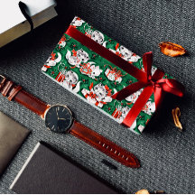 50's Green Vintage Christmas Pattern with Kittens