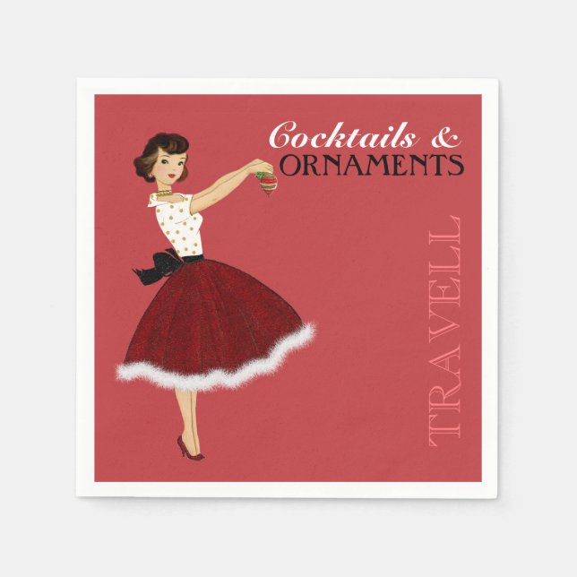 50's Housewife Christmas Holiday Glitter Skirt Fur Paper Napkins (Front)