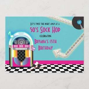 50's Jukebox Dance Party Sock Hop Invitation