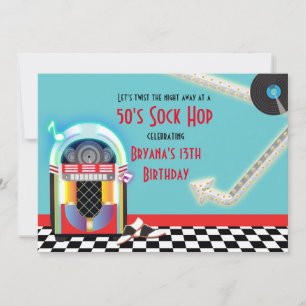 50's Jukebox Dance Party Sock Hop Red Invitation