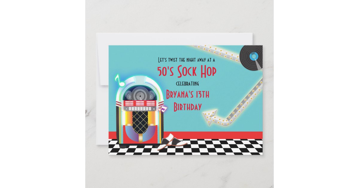 50's Jukebox Dance Party Sock Hop Red Invitation | Zazzle