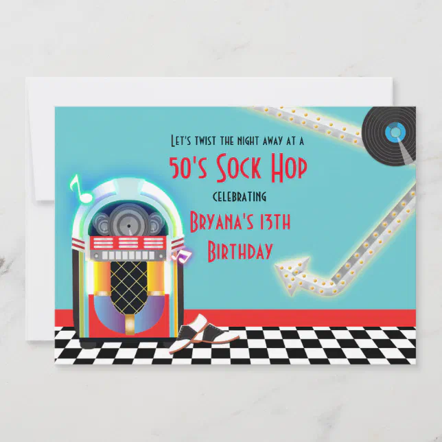 50's Jukebox Dance Party Sock Hop Red Invitation | Zazzle