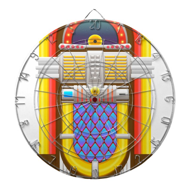 50s old fashioned jukebox dartboard with darts (Front)