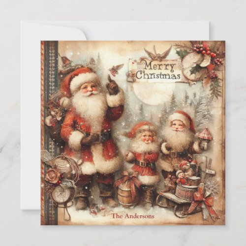50s old fashioned muted colors Santa Claus  Holiday Card