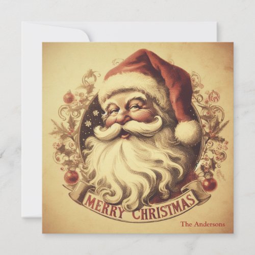 50s old fashioned muted colors Santa Claus  Holiday Card