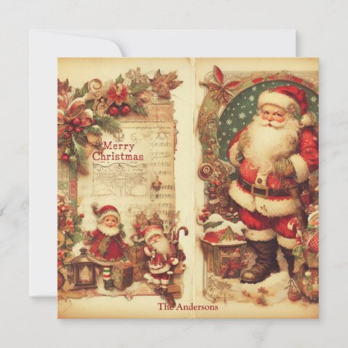 50s old fashioned muted colors Santa Claus  Holiday Card