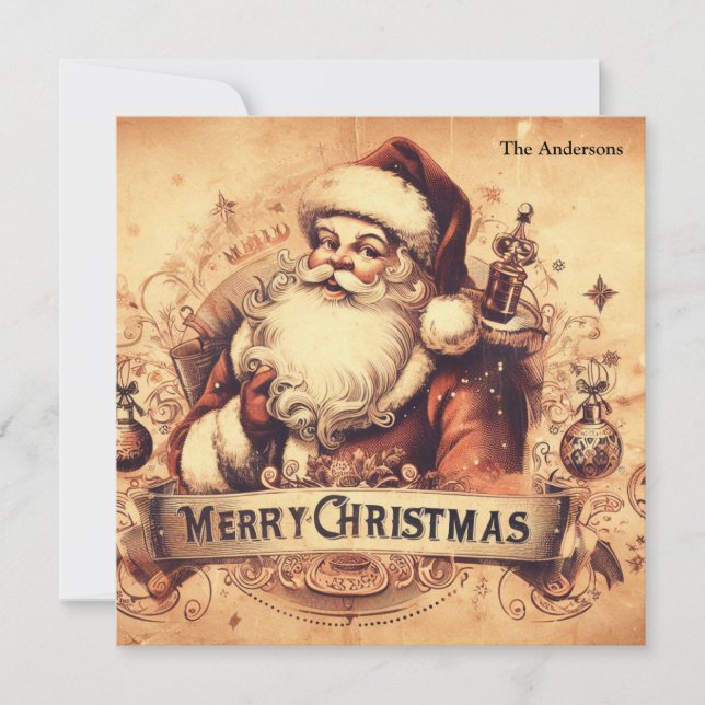 50s old fashioned muted colors Santa Claus  Holiday Card (Front)
