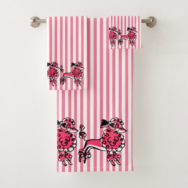 50's Pink Poodle Parade Bath Towel Set (Insitu)
