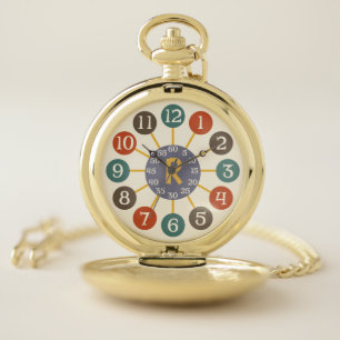 50s Retro Atomic Starburst Midcentury Mod Monogram Pocket Watch