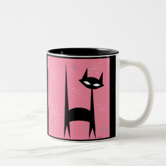 50's Retro Black Cat Pink Pop Art Coffee Mug