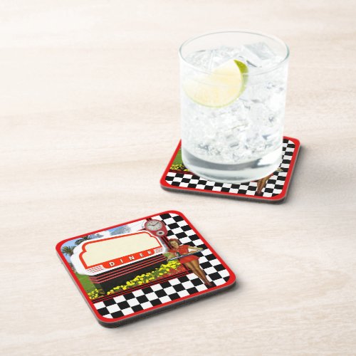 50s Retro Diner Blank Sign Beverage Coaster