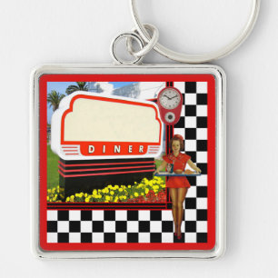 50s Retro Diner Blank Sign Keychain