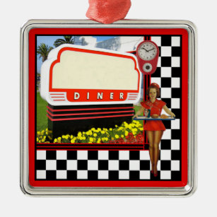 50s Retro Diner Blank Sign Metal Ornament