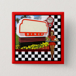 50s Retro Diner Blank Sign Pinback Button