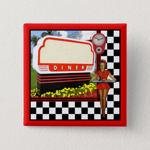50s Retro Diner Blank Sign Pinback Button