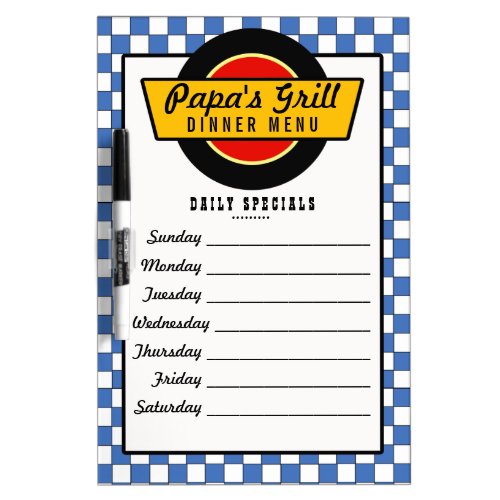 50's Retro Diner Menu Dry-Erase Board - Fun, whimsical 1950's diner look on this customizable dry erase board for your kitchen!