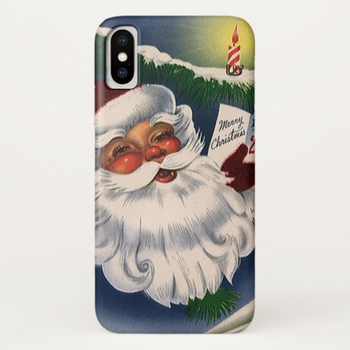 50s Retro Jolly Santa Claus Vintage Christmas iPhone XS Case