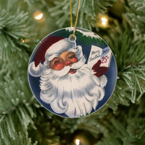 50s Retro Jolly Santa Claus Vintage Christmas Ceramic Ornament