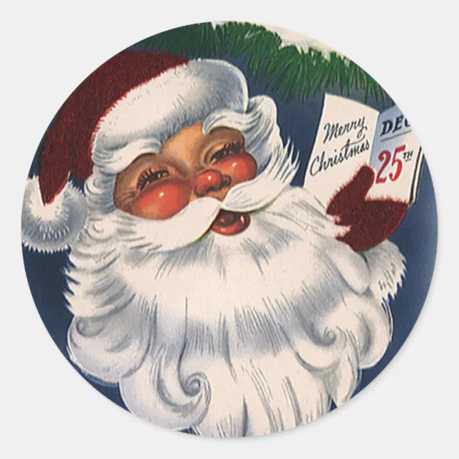 Santa Retro Rounds 50s Retro Jolly Santa Claus, Vintage Christmas Classic Round Sticker ...