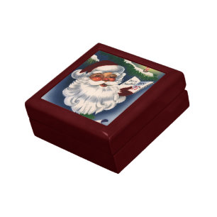 50s Retro Jolly Santa Claus, Vintage Christmas Gift Box