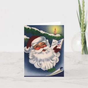 50s Retro Jolly Santa Claus, Vintage Christmas Holiday Card