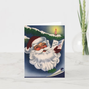 50s Retro Jolly Santa Claus, Vintage Christmas Holiday Card