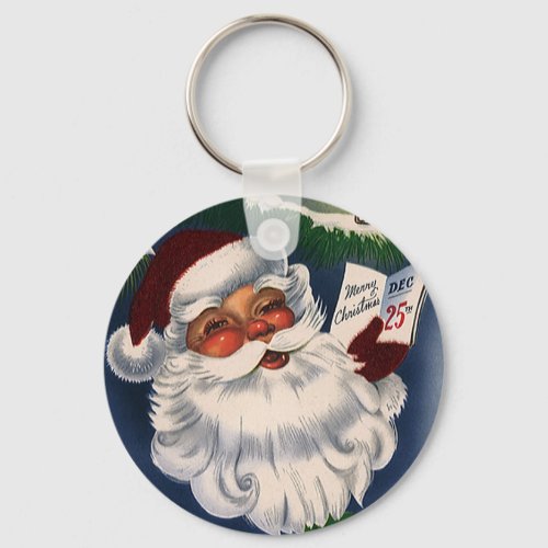 50s Retro Jolly Santa Claus Vintage Christmas Keychain