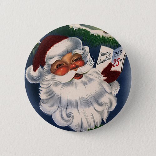 50s Retro Jolly Santa Claus Vintage Christmas Pinback Button
