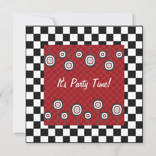 50s Retro Party Checkerboard Diner Decor Invitation (Front)