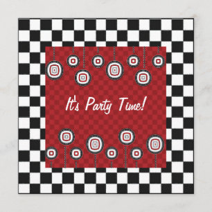 50s Retro Party Checkerboard Diner Decor Invitation