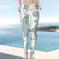 50's Retro Style Rocket Pattern Ladies Casual Leggings