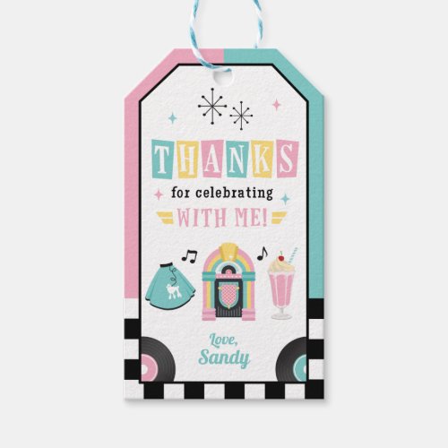 50s Retro Thank You Tags 50s Sock Hop Birthday Gift Tags