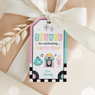50s Retro Thank You Tags, 50s Sock Hop Birthday Gift Tags