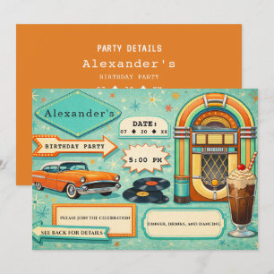 50's Retro Turquoise & Orange Birthday Invitation