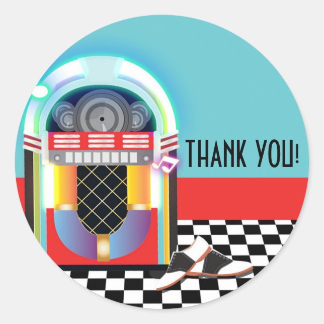 50's Sock Hop Dance Party Jukebox Red Favor Classic Round Sticker (Front)