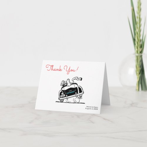 50s Style Couple in Car Wedding  Thank You Card