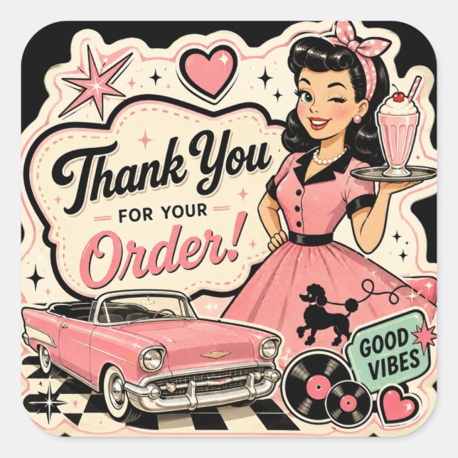 50's Style  Square Sticker (Front)