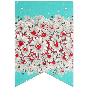 50s Vintage Border Print Daisies Bunting Flags