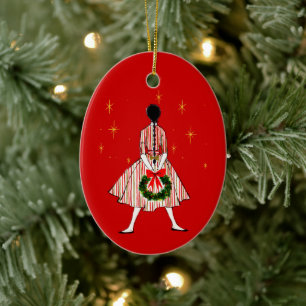 50s Vintage Christmas Girl Oval Ornament