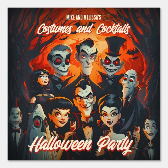 50s Vintage Costumes and Cocktails Halloween Party Sign (Front)