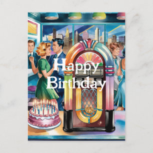 50s Vintage Retro Jukebox, Diner, Birthday Cake Postcard