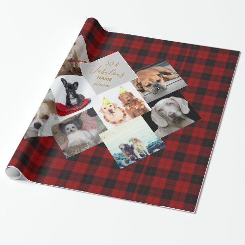 50th 40th 60th PHOTO Collage Buffalo Plaid Named Wrapping Paper