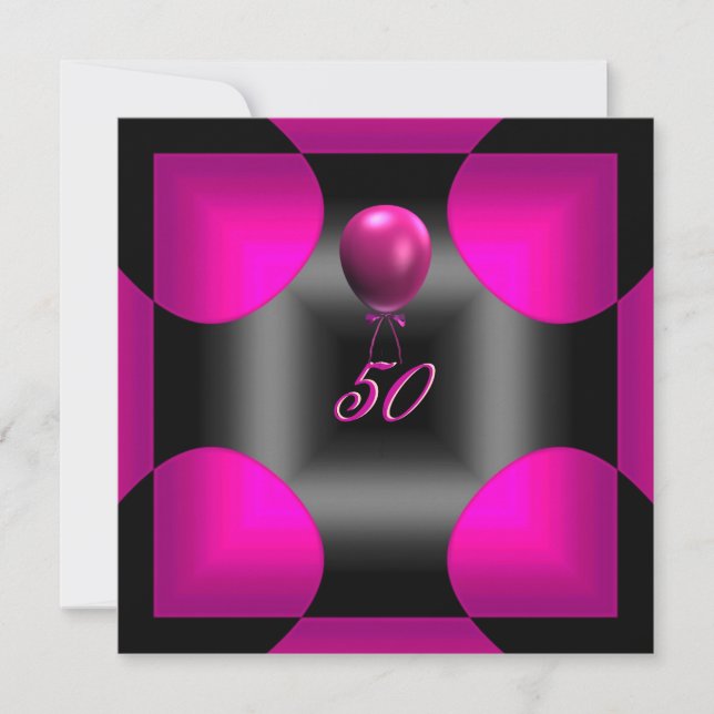 50th 50 Birthday Party Abstract Pink 3 Balloon Invitation (Front)