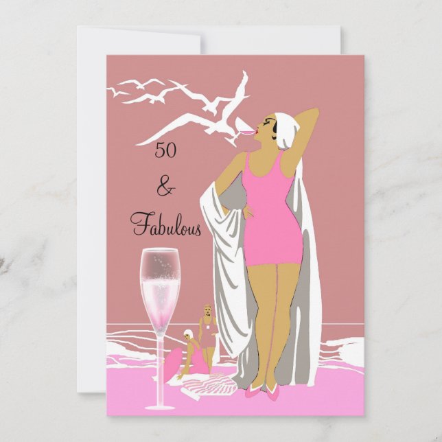 50th 50 Birthday Party Retro Diva Pink Art deco Invitation (Front)