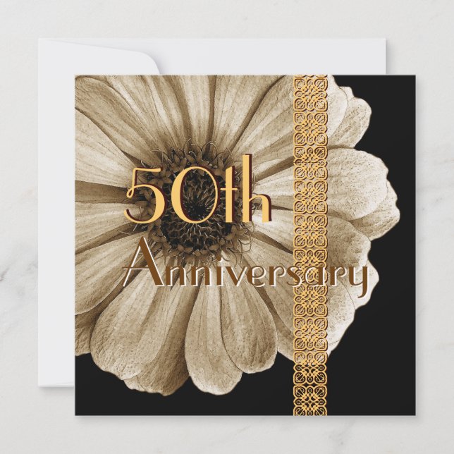 50th - 59th Anniversary Invitation - GOLD Daisy (Front)