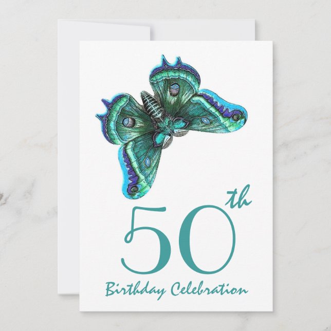 50th - 59th Birthday Party Invite Teal Butterfly (Front)